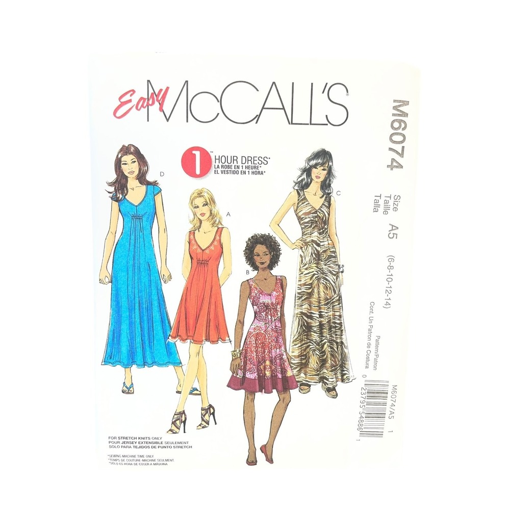 McCall's M6074 Misses Pullover Dresses A5 (6-14) Easy 1 Hour Knit Pattern